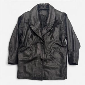 Black Leather Jacket with Floral Design